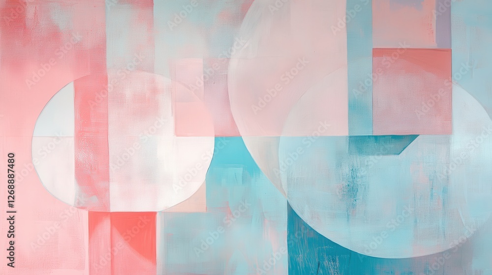 Aufkleber layers of soft pastel pink and baby blue create a calming abstract composition with geometric shapes