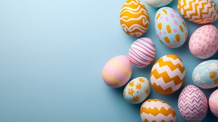 Fototapeta premium Colorful Easter Eggs Pattern on Blue Background