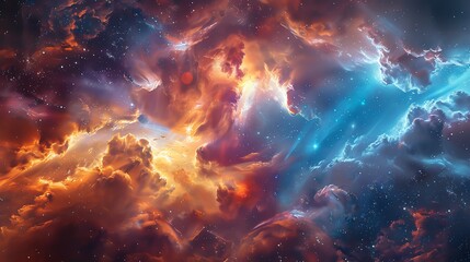 Fototapeta premium This is an abstract painting of a nebula. The colors are vibrant and the shapes are fluid. The painting has a sense of movement and energy.