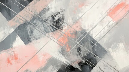 Soft pink and gray abstract artwork featuring dynamic pencil strokes with intersecting lines in a harmonious composition