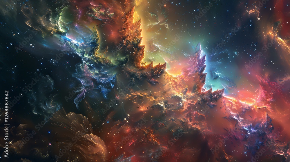 Poster amazing space nebula with bright colors. this awe-inspiring image shows a colorful nebula in deep sp