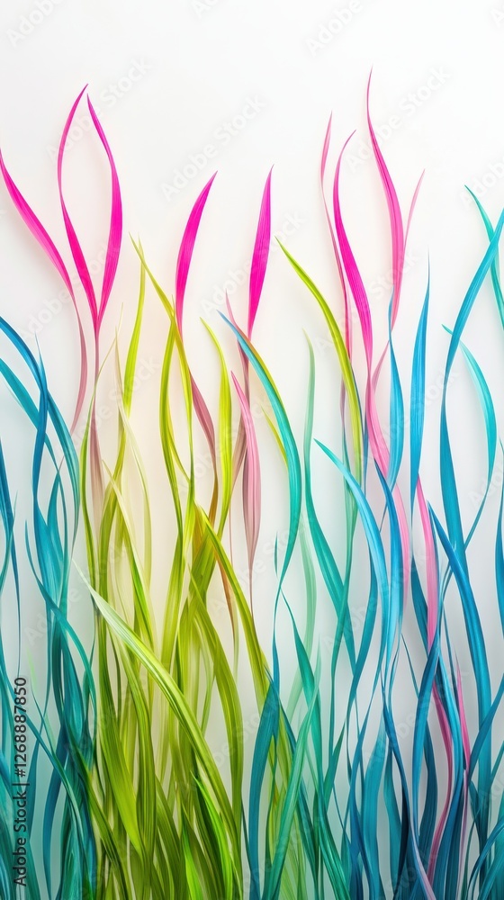 Poster multicolored grass blades create a vibrant display of nature's beauty in a serene background