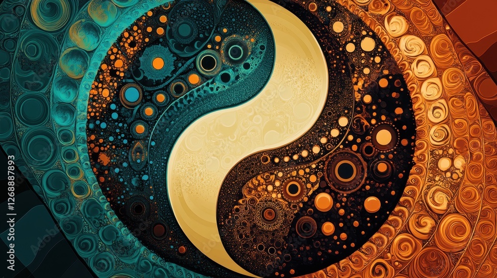 Poster yin yang symbol with intricate circle and swirl details
