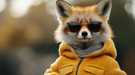 Fox in cozy yellow scarf posing stylishly