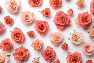Obraz premium Delicate Rose Pattern Soft Hues - Elegant floral arrangement, pastel roses, romantic design, soft background, spring concept