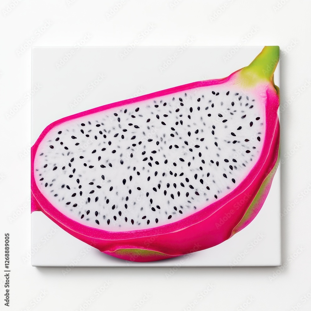 Poster vibrant dragon fruit slice showcasing striking colors and unique texture in a fresh and exotic displ