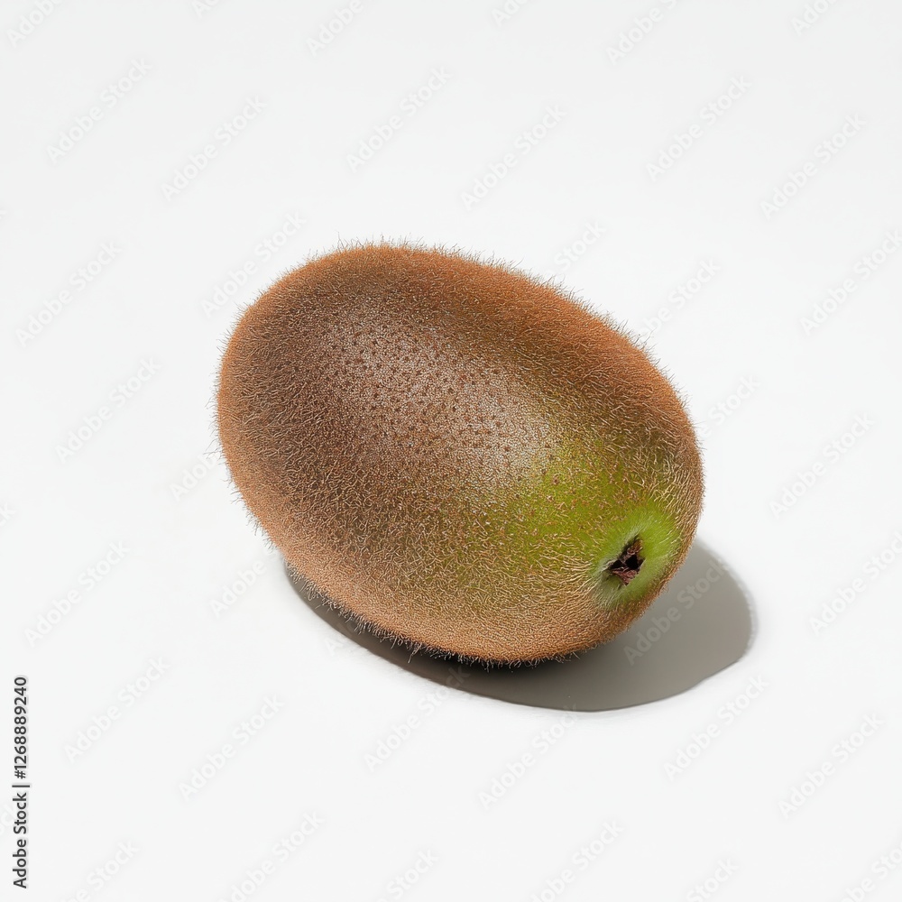 Aufkleber single kiwi fruit with fuzzy brown skin on a light background showcasing its unique texture and natu