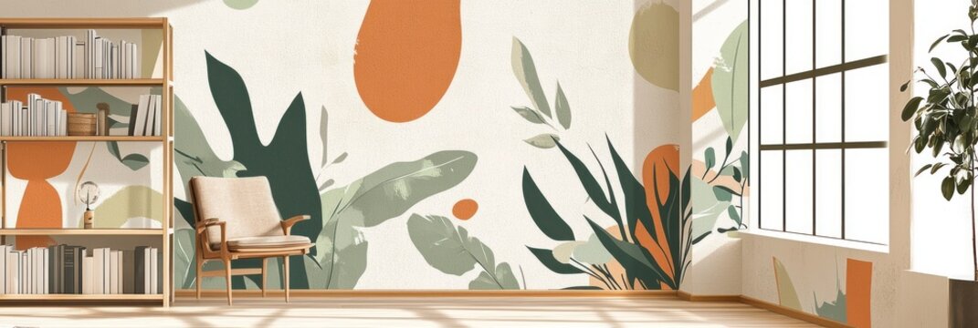 Abstract Tropical Leaf Mural Room Decor