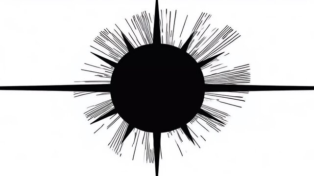 Dynamic motion graphic light explosion animation featuring radiant line bursts circular scope icons high contrast sunlight effects presented black white alpha channel support