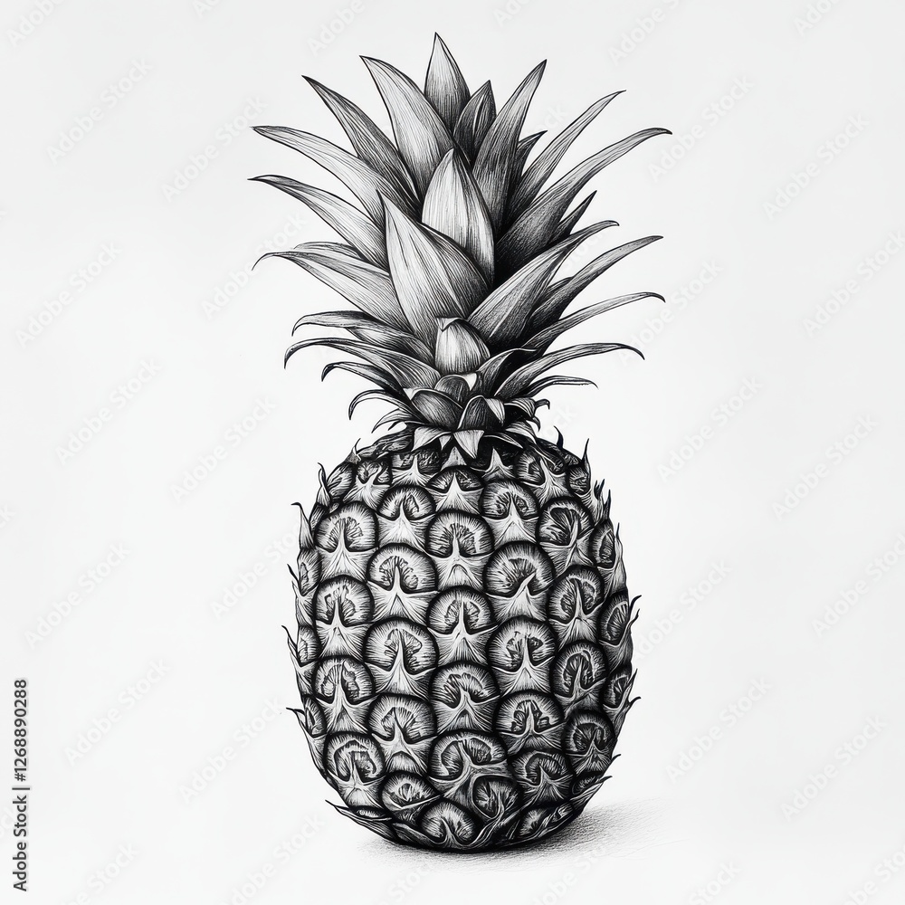 Aufkleber intricate patterns of a pineapple in detailed black and white illustration created with precise arti