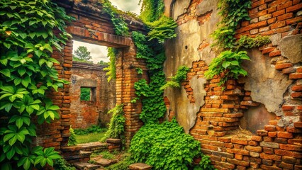 Diocletian's Palace:  Ancient Brick Wall, Lush Greenery Double Exposure Texture