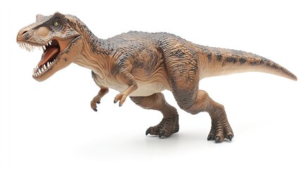 Fototapeta premium Menacing T-Rex figurine with sharp teeth, isolated and striking, conveying primal ferocity and raw power.