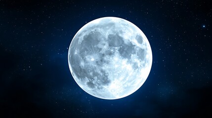 Bright Full Moon in Night Sky with Stars Shining in Background