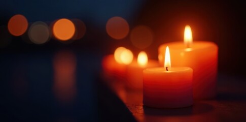 Flickering candle flames, blurred night lights , blurred, macro
