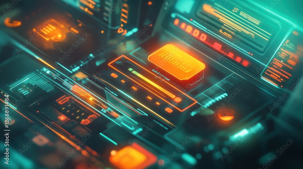 Poster futuristic digital banking interface showcasing advanced technology and innovative design