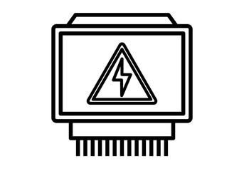 Icono negro de contador eléctrico con señal de aviso por alta tensión