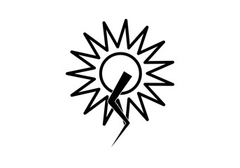 Icono negro de energía solar de rayo y sol