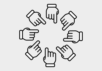 Fototapeta premium Icono negro de manos señalando al centro