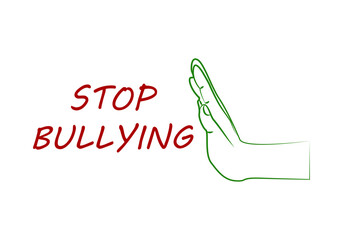 Mano de trazo verde parando un cartel de stop bullying o acoso escolar