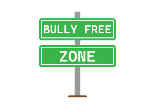 Cartel verde de zona libre de acoso escolar o bullying con poste 