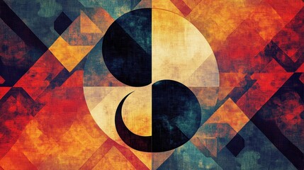 Abstract geometric composition featuring a modified yin and yang