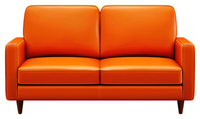 Fototapeta premium Vibrant Orange Two Seater Couch with Cushions on Transparent Background Furniture