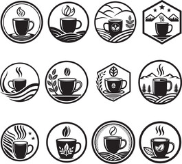 coffee cup tea logo illustration design black silhouette vector set