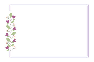 Purple Rectangular Borders Frame Or Wreath With Leaves And Love Purple Flowers