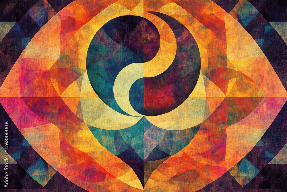 Aufkleber abstract colorful yin yang symbol within geometric patterns