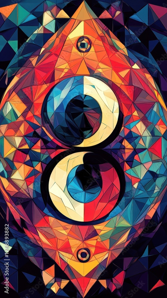 Poster abstract geometric design featuring circles and triangular shapes