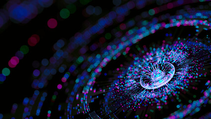 Big data artificial intelligence machine learning neural network flow complex information science innovation technology data analysis visualization cyberspace future. 3d rendering..