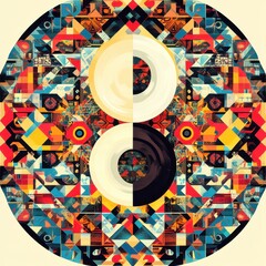 Abstract geometric design featuring two vinyl records in a circle
