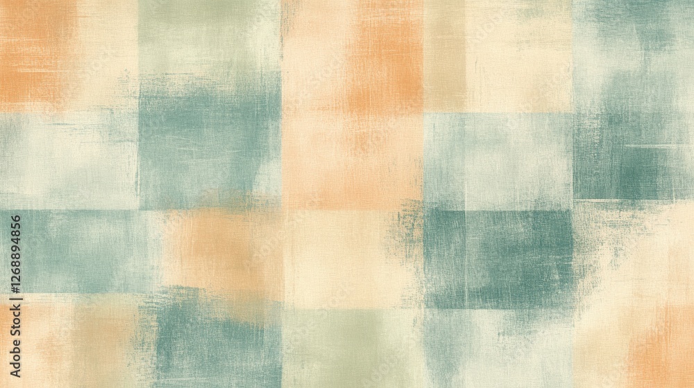 Fototapete Muted amber and green grids with smooth pencil strokes create a calming abstract background for various design projects