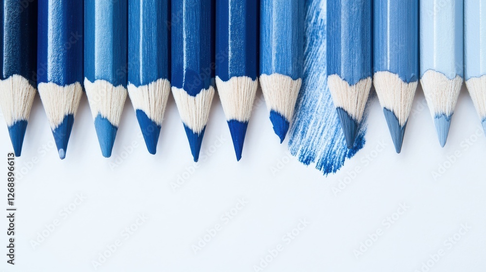 Poster elegant pencil strokes transitioning from deep blue to light blue in a creative arrangement of color