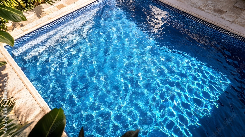 Poster breathtaking view of a crystal clear swimming pool nestled within a lush tropical resort setting the