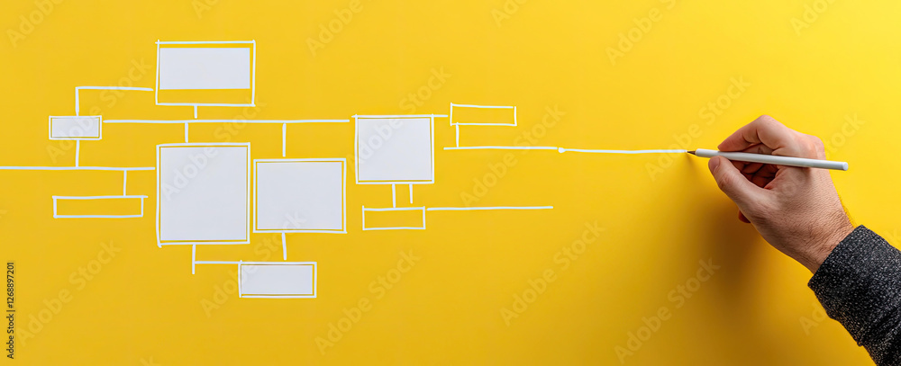 Aufkleber a hand drawing a flowchart on a yellow background illustrating a process or system