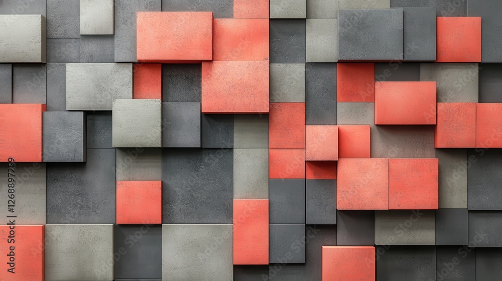 Aufkleber elegant arrangement of coral and gray squares creating a modern decorative pattern in a contemporary