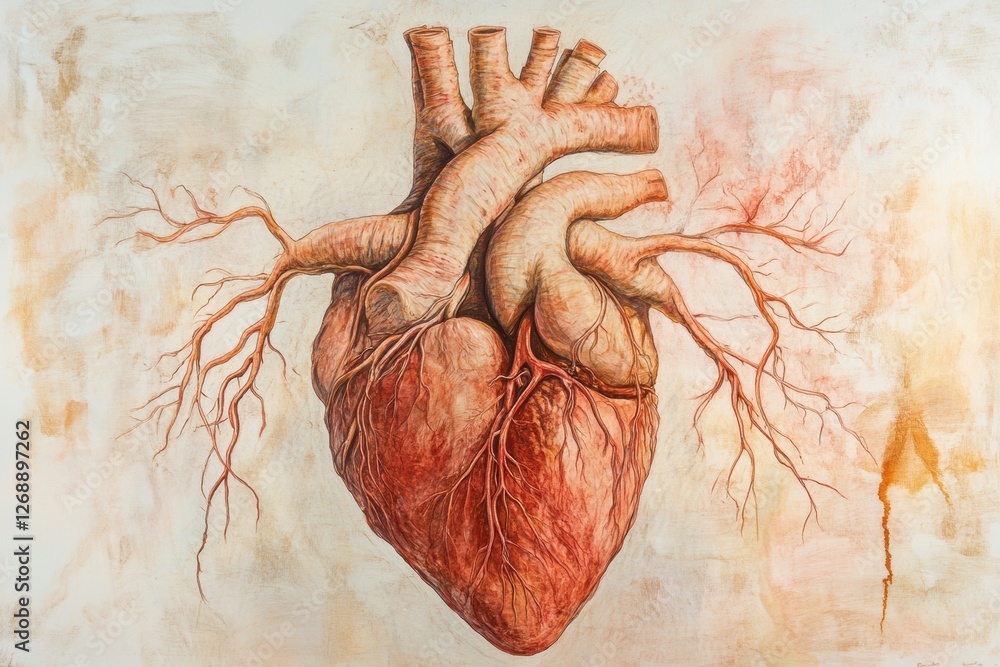 Aufkleber Detailed artistic representation of a human heart showing veins and arteries in a unique display of anatomy and emotion. Generative AI