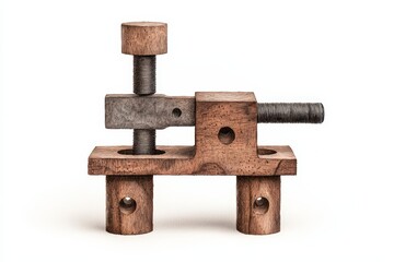 A unique wooden toy model featuring a compact design with metal elements, perfect for artistic and educational purposes.