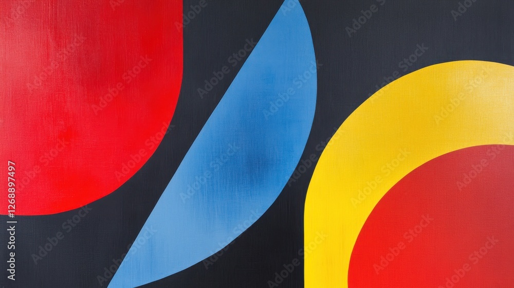 Poster vibrant abstract shapes in bold colors create visual dynamics and energy on a dark background