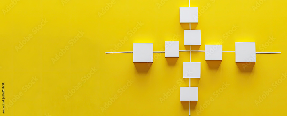 Aufkleber abstract minimalist composition of white cubes on yellow background showing a network or system