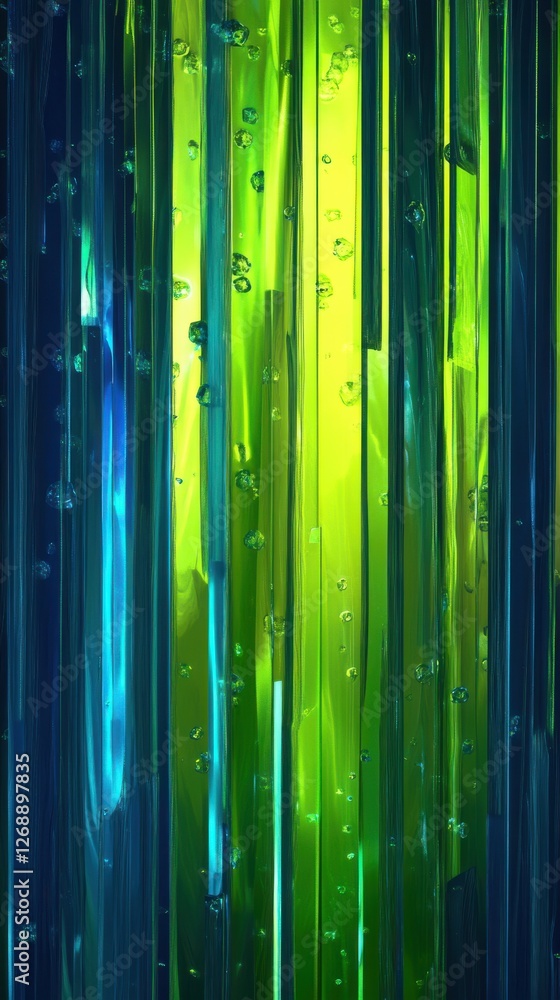 Leinwandbilder vertical streaks of cobalt blue and vibrant green create a mesmerizing abstract pattern with bubbles
