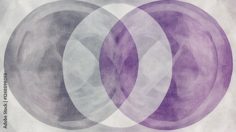 Poster abstract composition of gray pencil strokes creating overlapping circular forms with hints of purple