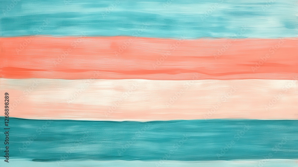 Poster Abstract pastel coral and teal horizontal stripes create a calming effect across the canvas in this contemporary artwork