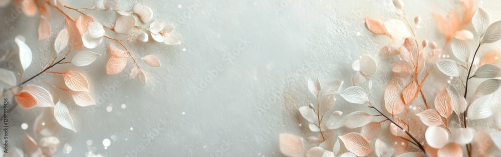 Poster warm pastel bokeh background with blush pink leaves creating a serene atmosphere for relaxation