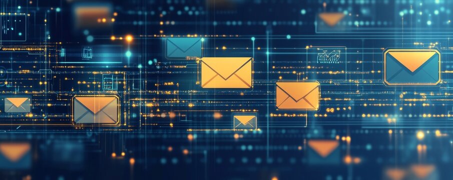 Digital Email Network Messages Flowing Through Data