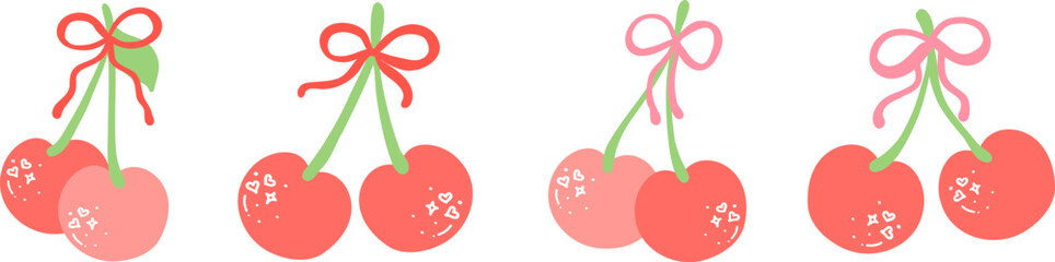 Cute cherries with bow Flat Design	