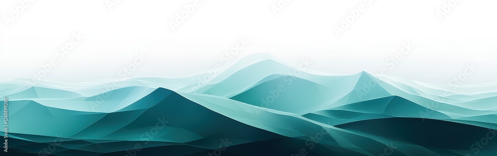 Poster soothing abstract geometric design with gentle waves in calming shades of teal and aqua under a soft