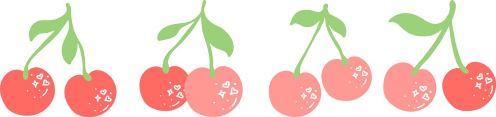 Cute Red Cherries Flat Design