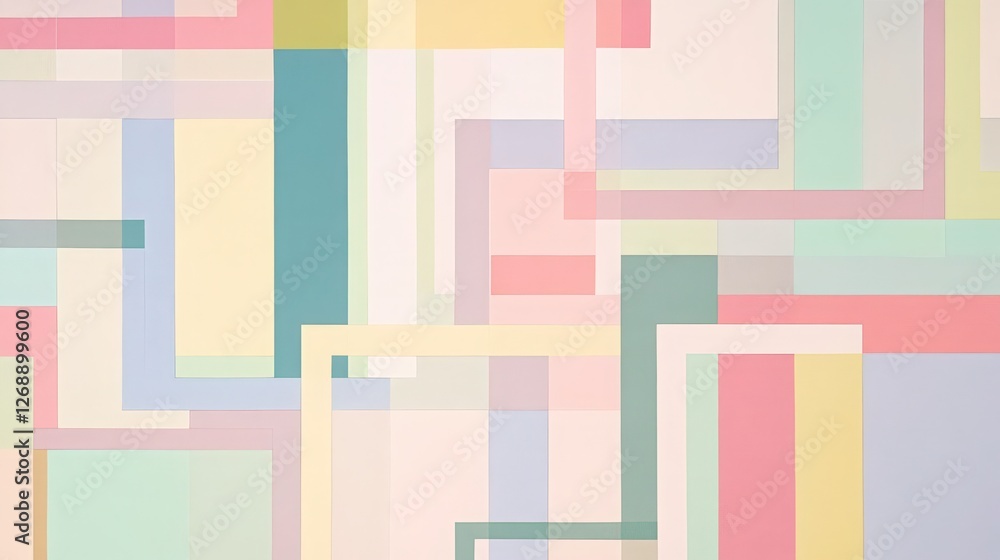 Poster pastel geometric abstract with overlapping shapes and lines
